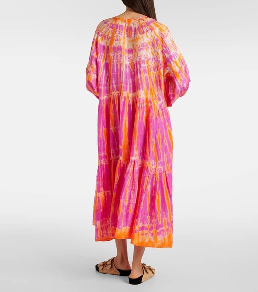 Amelia tie-dye tiered silk midi dress