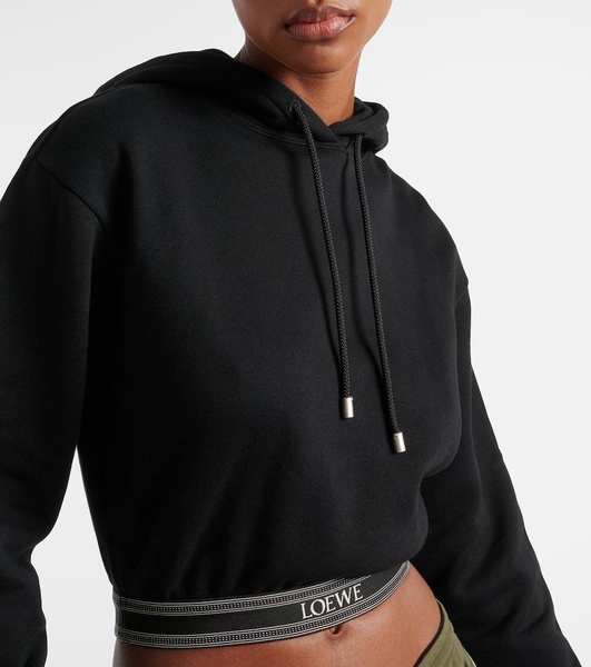 Cropped cotton jersey hoodie