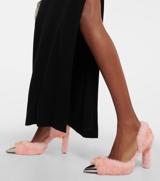 Dagger faux fur-trimmed pumps