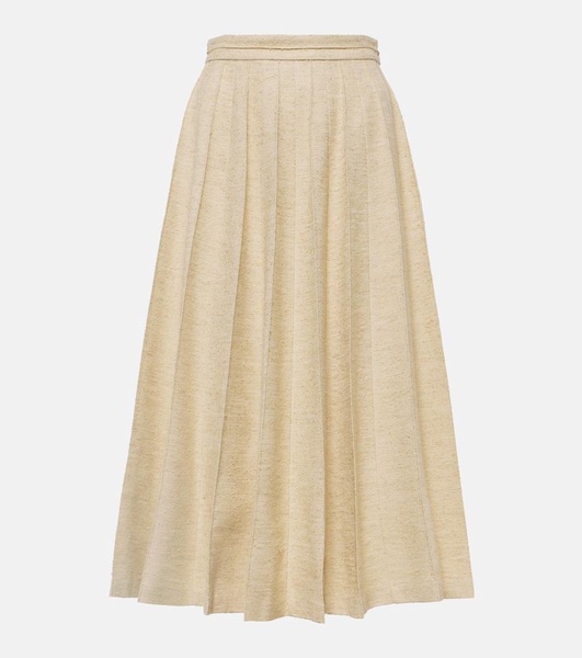 Fumiko wool, linen and silk midi skirt