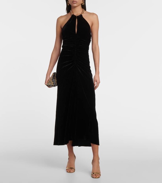 Josette halterneck velvet midi dress