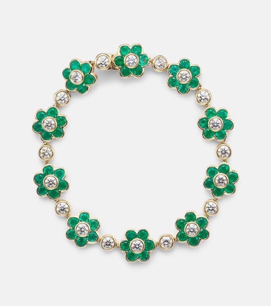 Flora 18kt yellow gold bracelet with emeralds and diamonds