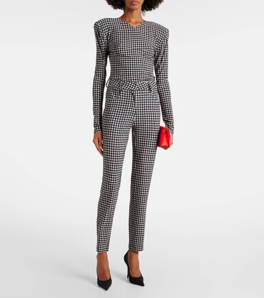 Houndstooth high-rise slim pants