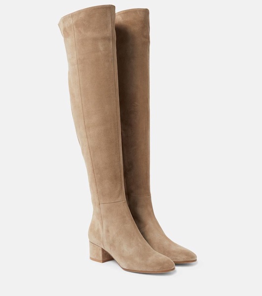 Rolling suede over-the-knee boots