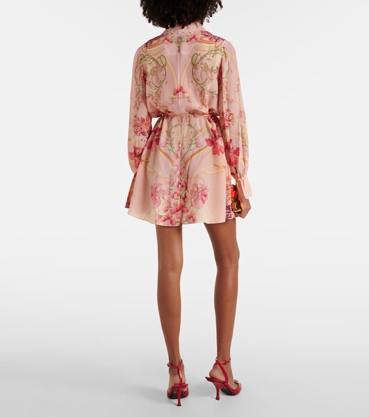 Embellished floral silk shirt dress