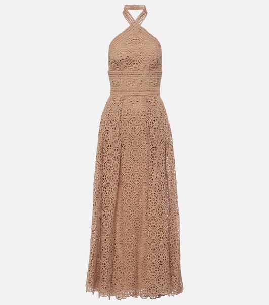 Macramé halterneck cotton-blend midi dress