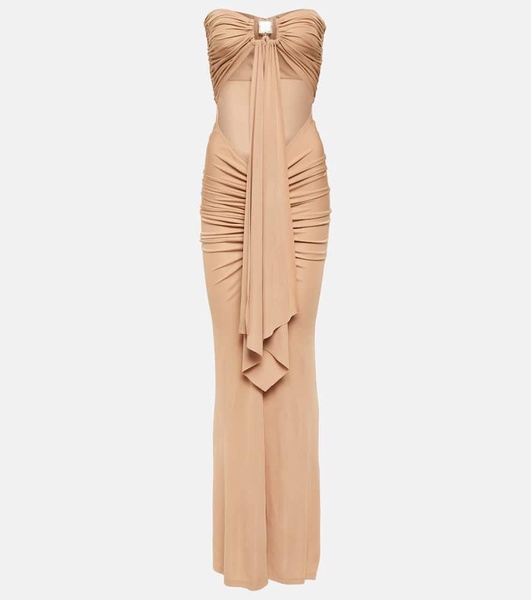 Ring-detail ruched cutout maxi dress