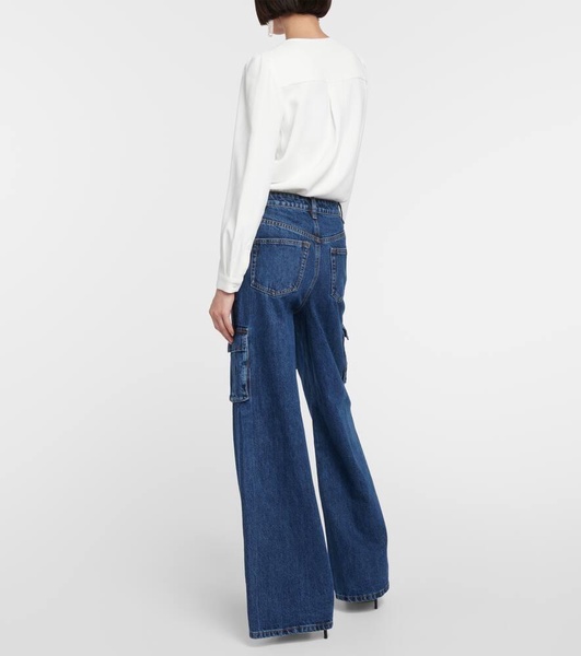 Mid-rise wide-leg denim cargo pants