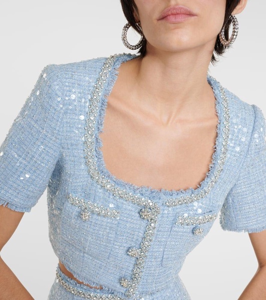 Sequined bouclé crop top