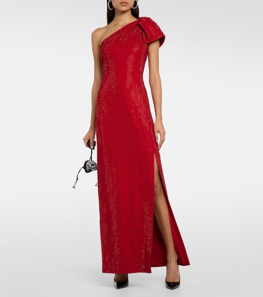 One-shoulder diamanté-embellished gown