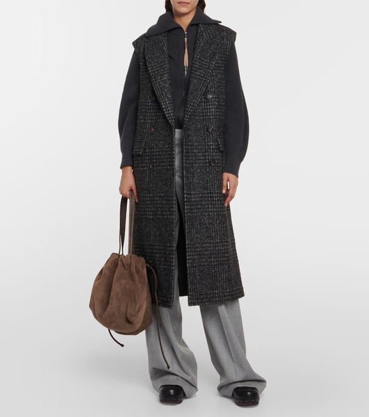 Checked wool-blend coat