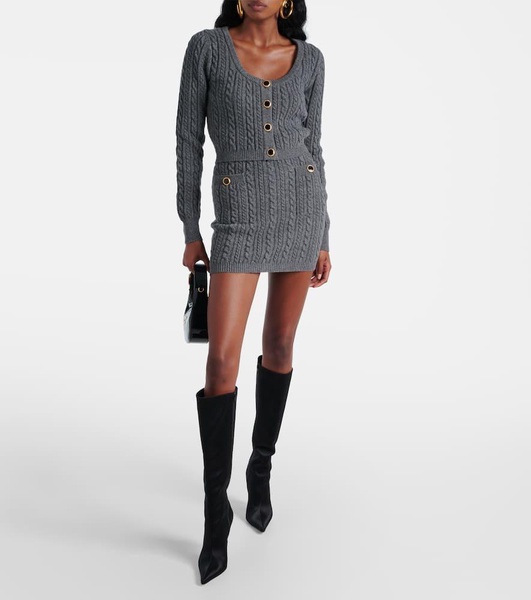 Cable-knit wool miniskirt