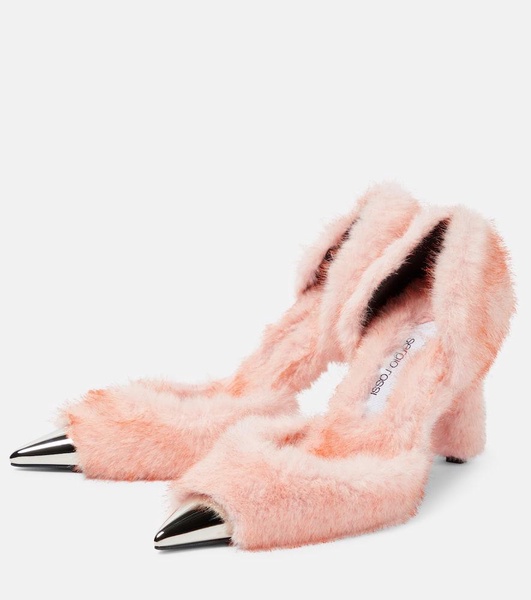 Dagger faux fur-trimmed pumps