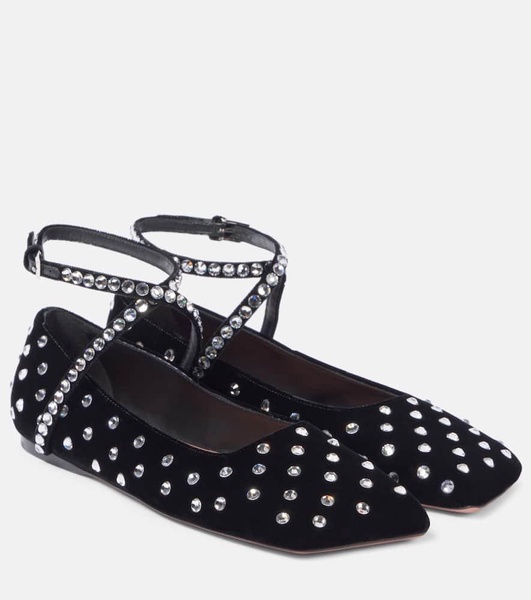 Ane Crystal lace-up velvet ballet flats