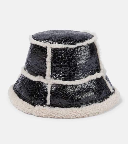 Shearling-trimmed leather bucket hat