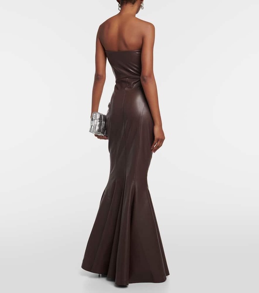 Strapless faux leather fishtail gown