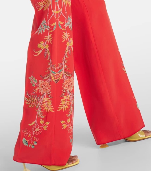 Floral silk crepe de chine palazzo pants