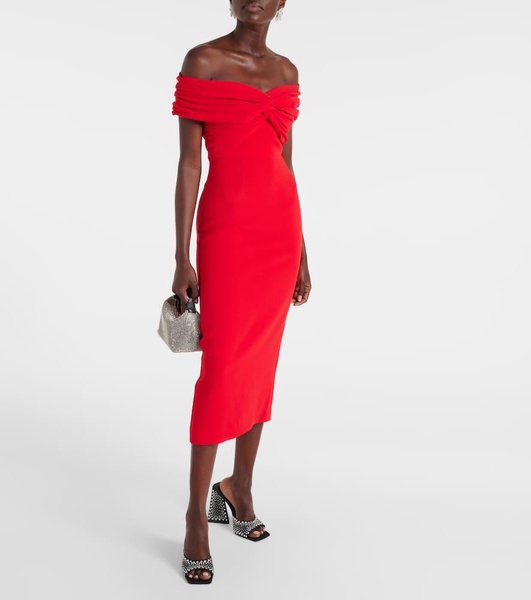 Off-shoulder crêpe midi dress