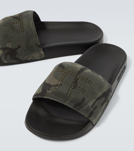 Camouflage suede slides