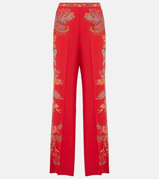 Floral silk crepe de chine palazzo pants