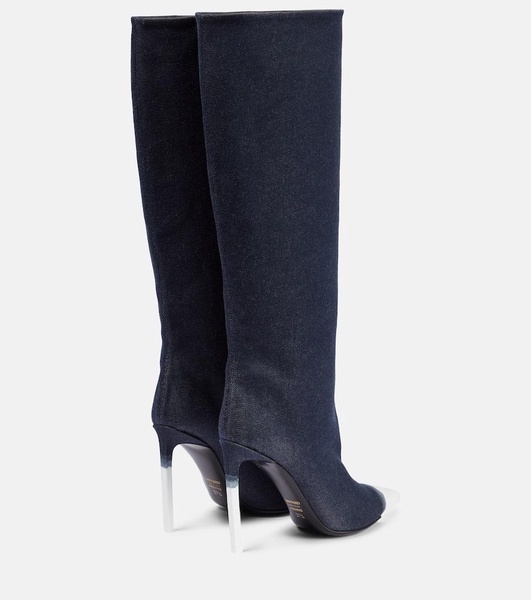 Bleached denim knee-high boots