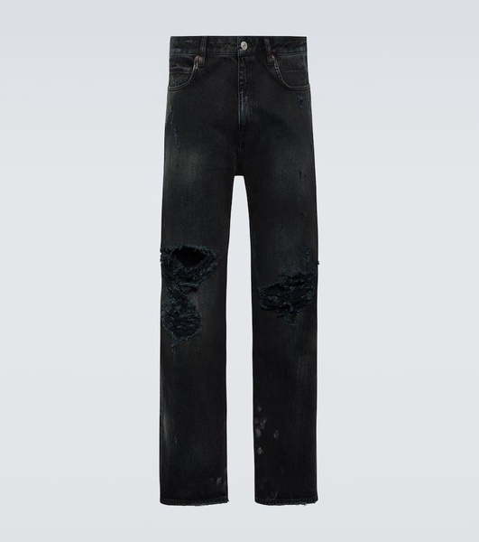 Distressed straight jeans