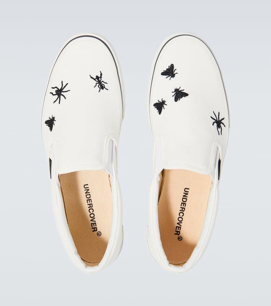 Embroidered cotton canvas slip-on shoes