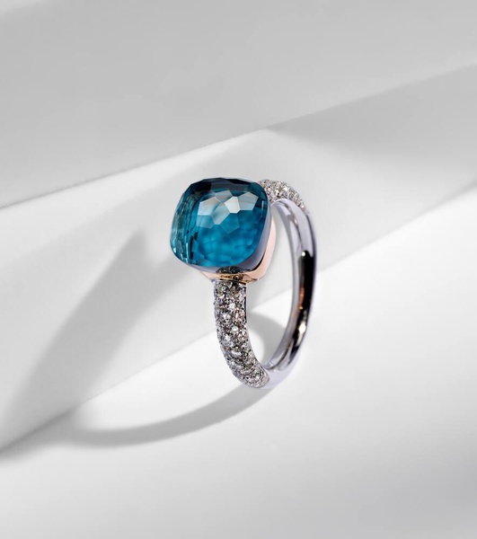 Nudo 18kt gold ring with London blue topaz and diamonds