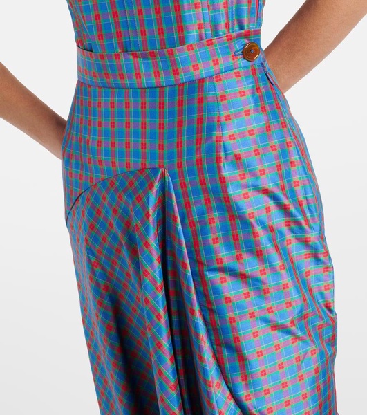 Checked ruffled silk-blend maxi skirt