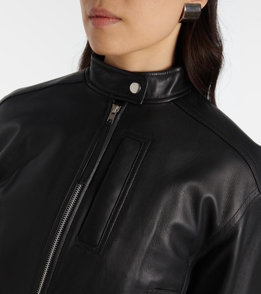 Cropped leather bomber jacket