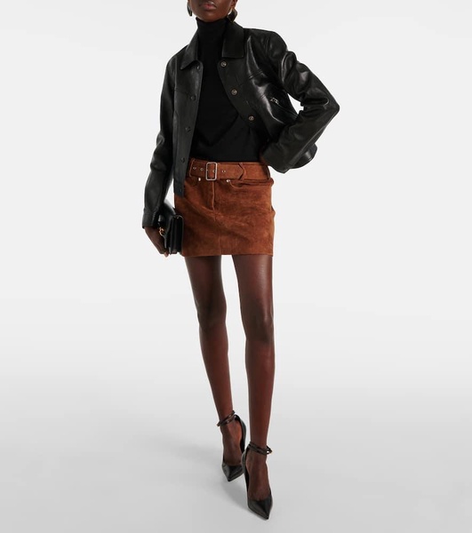 Belted suede miniskirt