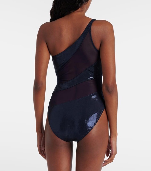 Snake paneled one-shoulder swimsuit