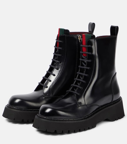 Polished leather combat boots