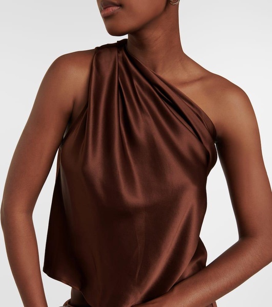 Draped one-shoulder silk satin top