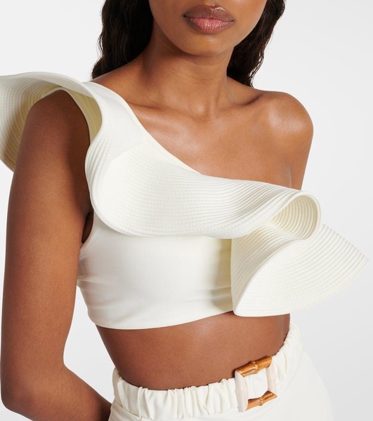 Ruffled one-shoulder bikini top