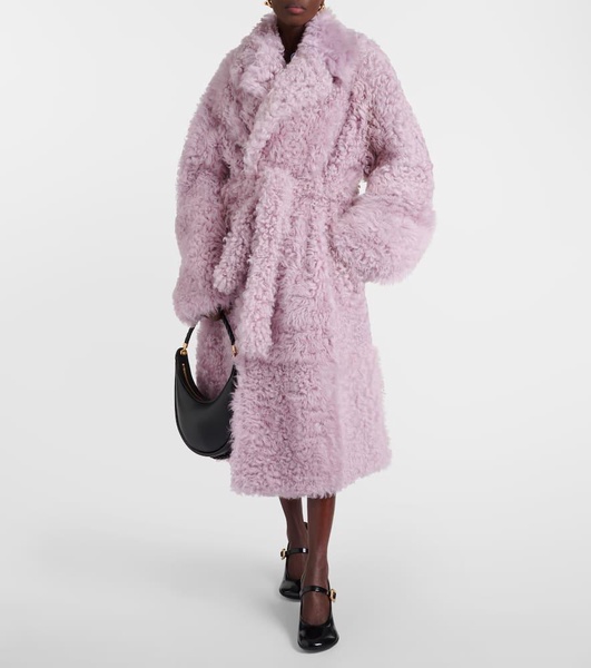 Oversized shearling wrap coat