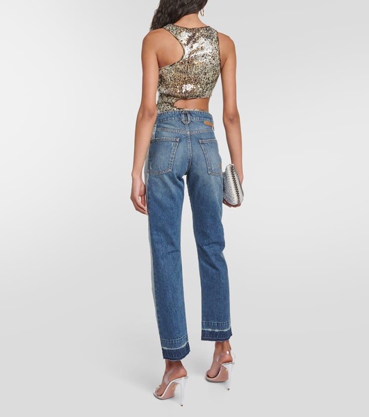 Spliced mid-rise straight jeans