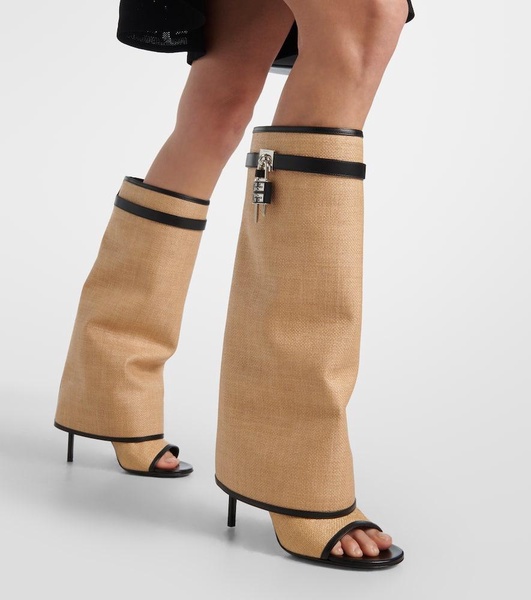 Shark Lock raffia knee-high boots