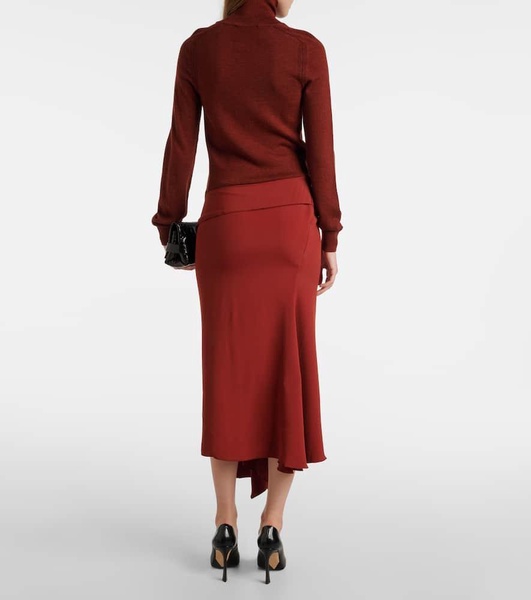 Turtleneck wool and crêpe midi dress