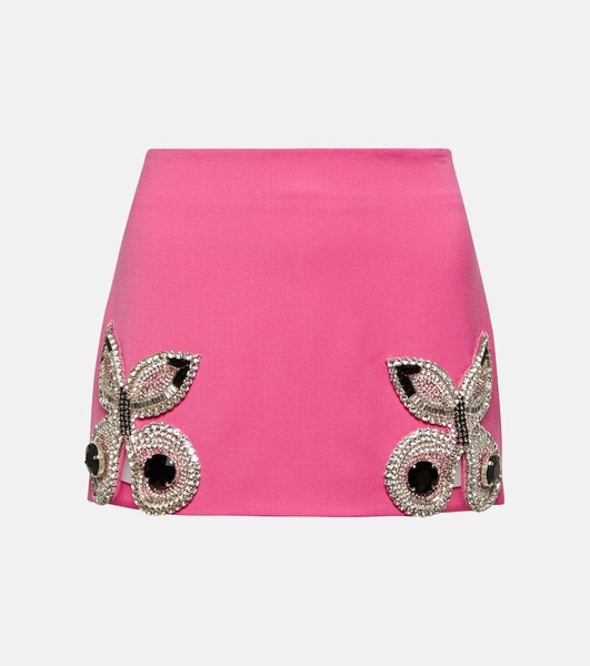 Crystal-embellished wool miniskirt