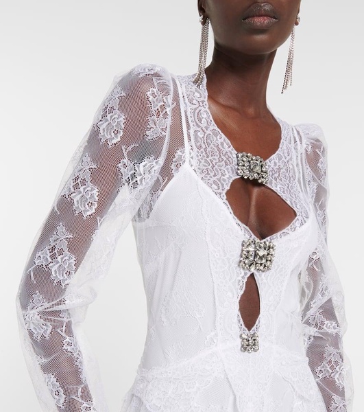 Embellished cutout lace gown