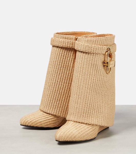 Shark Lock raffia-effect ankle boots