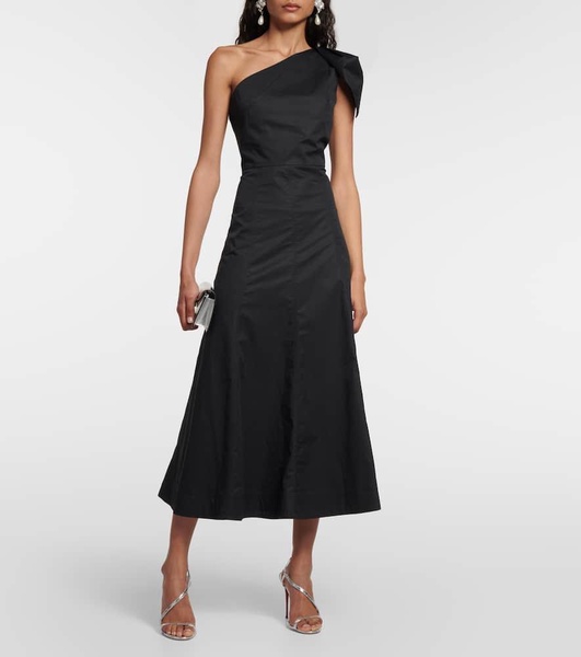 One-shoulder cotton poplin midi dress