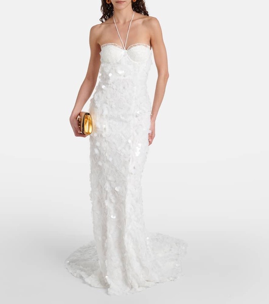 Bridal sequined halterneck tulle gown