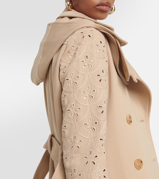 Broderie anglaise virgin wool trench coat