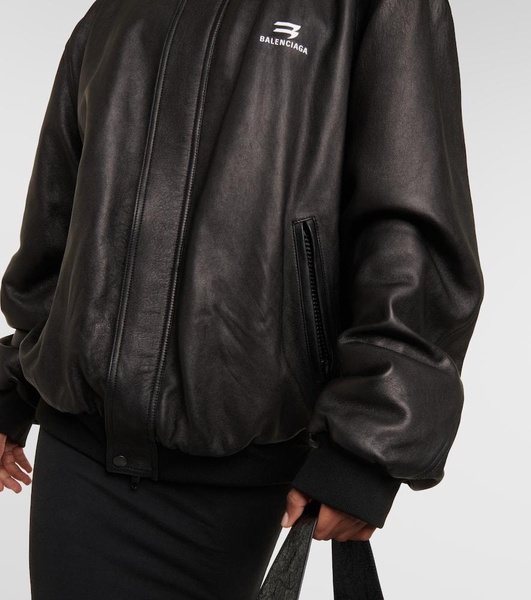 Oversized leather bomber jacket