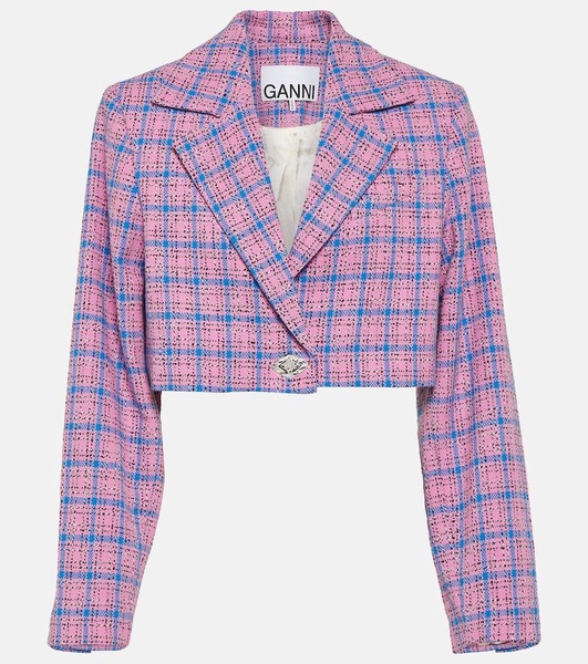 Checked cropped cotton-blend blazer