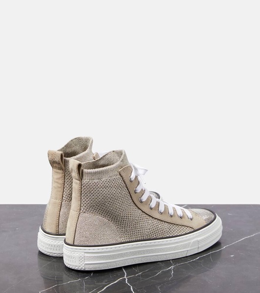 Leather-trimmed high-top sneakers