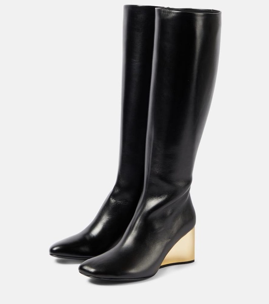 Leather wedge boots