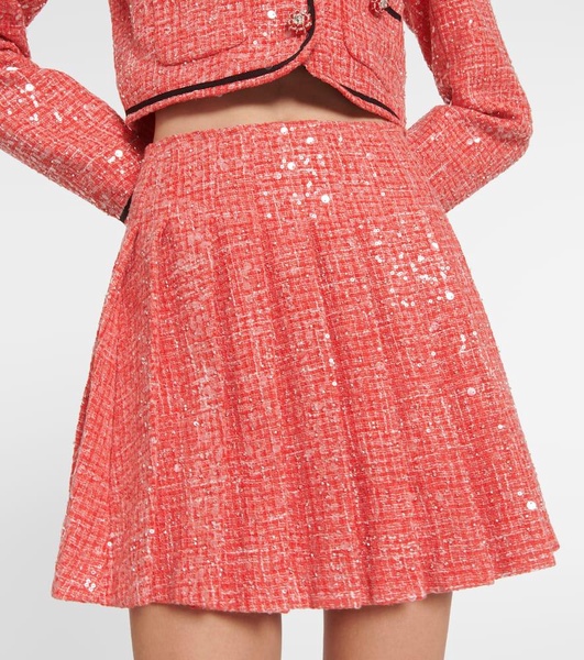 Pleated sequined bouclé miniskirt